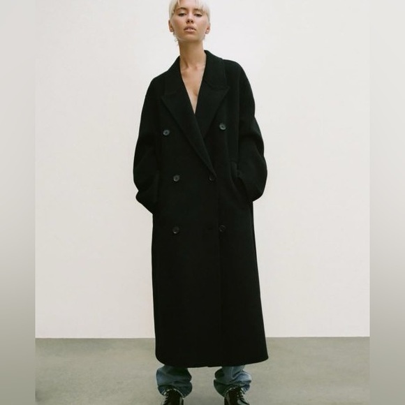 Zara Double Faced Wool Blend Double Breasted Coat - Picture 8 of 16